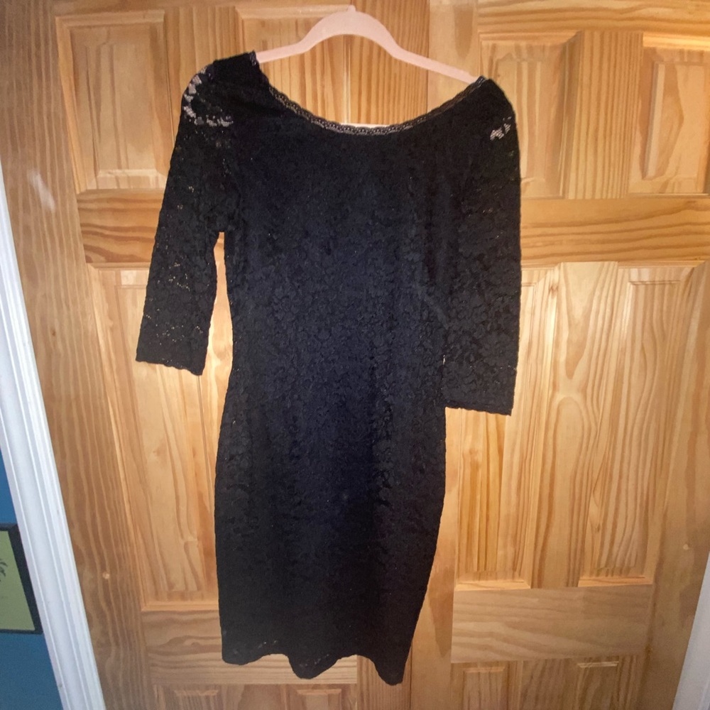 Laced Mid Long Sleeve Black Dress